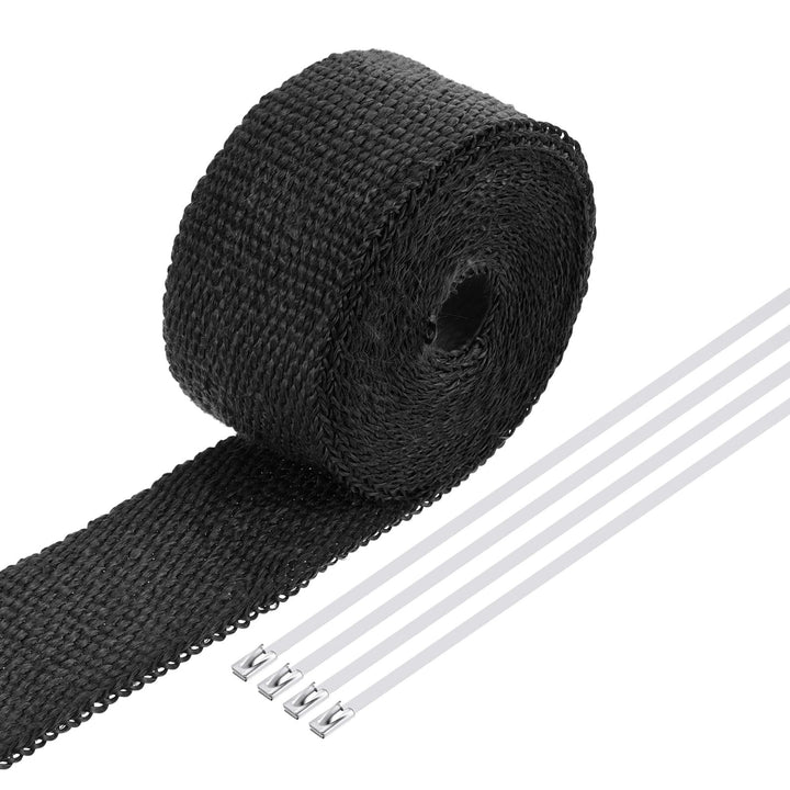 QUARKZMAN Hitzeschutzband 5 Meter x 5cm Auspuff Dichtband Auspuffband Fibreglass mit 4 Edelstahl Kab