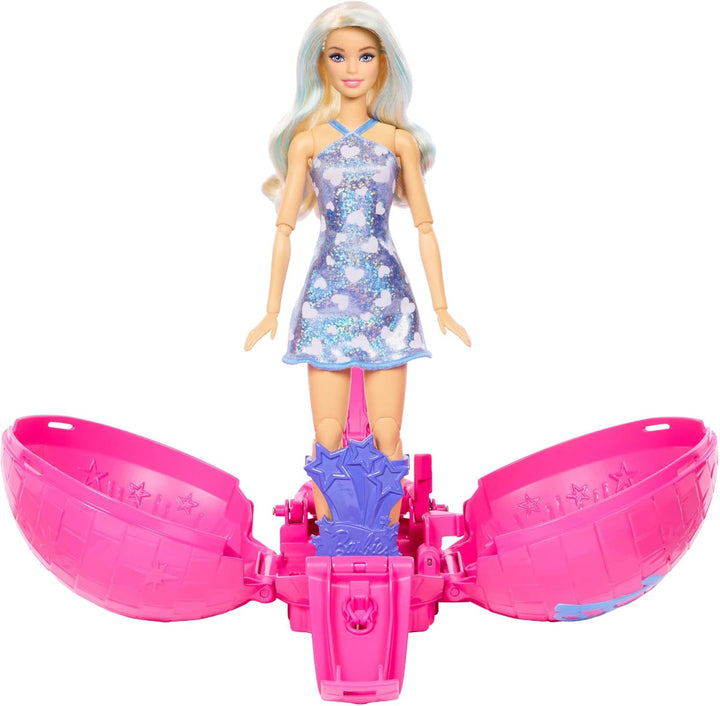 Barbie Team Roll & Reveal Popstar-Puppe und Zubehörteile mit Blonder Modepuppe, 8 Überraschungen und