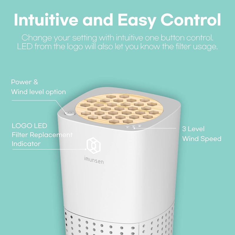 IMUNSEN M-003W Tragbarer Luftreiniger mit Zypressenholzfilter, 4-Stufen-Filtration, echter H13-HEPA-