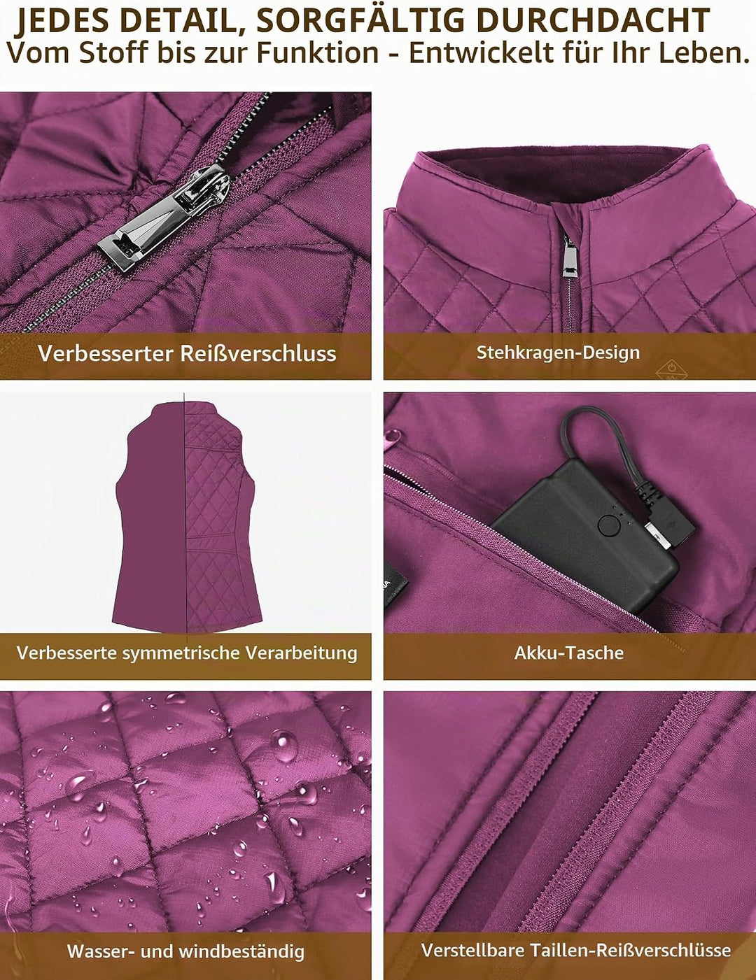 Beheizbare Weste, Beheizte Weste Damen Heizweste mit 12000mAh Powerbank, Beheizbare Jacke Heizjacke