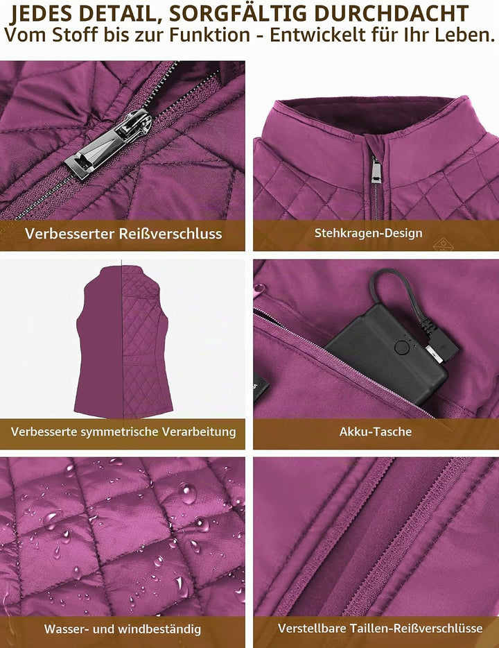 Beheizbare Weste, Beheizte Weste Damen Heizweste mit 12000mAh Powerbank, Beheizbare Jacke Heizjacke