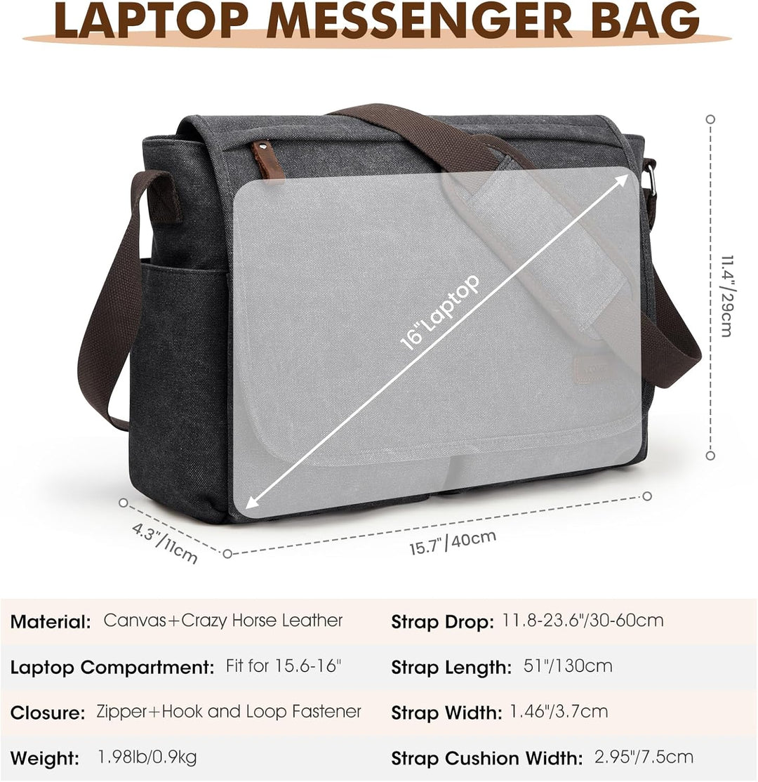 S-ZONE Herren Umhängetasche Grosse Vintage Canvas Messenger Bag Aktenktasche Schultertasche Bürotasc