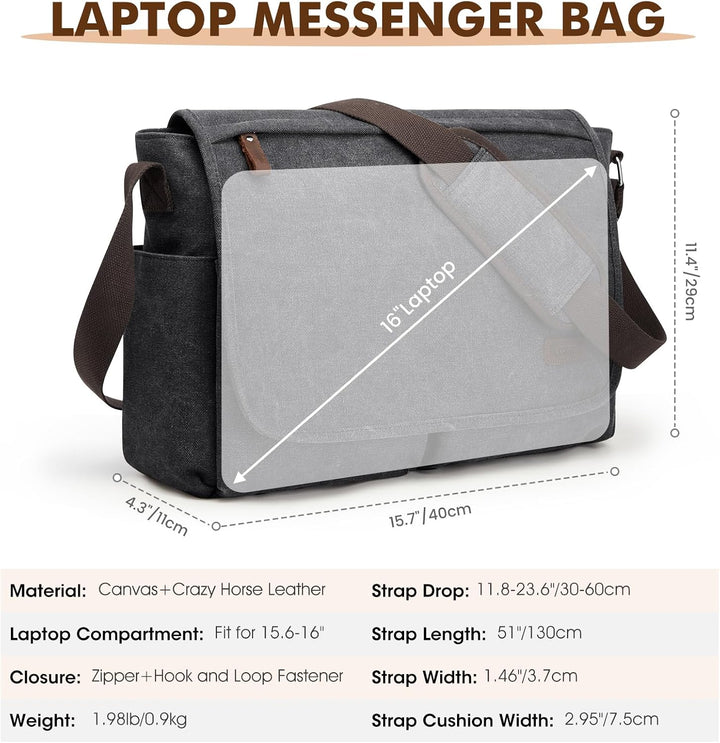 S-ZONE Herren Umhängetasche Grosse Vintage Canvas Messenger Bag Aktenktasche Schultertasche Bürotasc