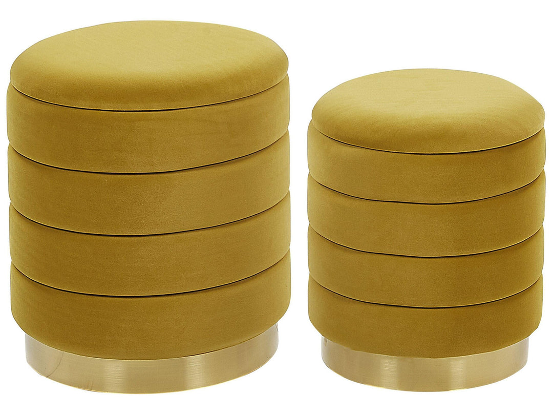 Beliani Runder Pouf im 2er Set aus Samt senfgelb Ottoman Sitzpouf Garland