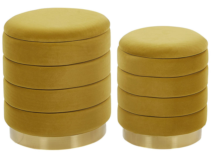 Beliani Runder Pouf im 2er Set aus Samt senfgelb Ottoman Sitzpouf Garland