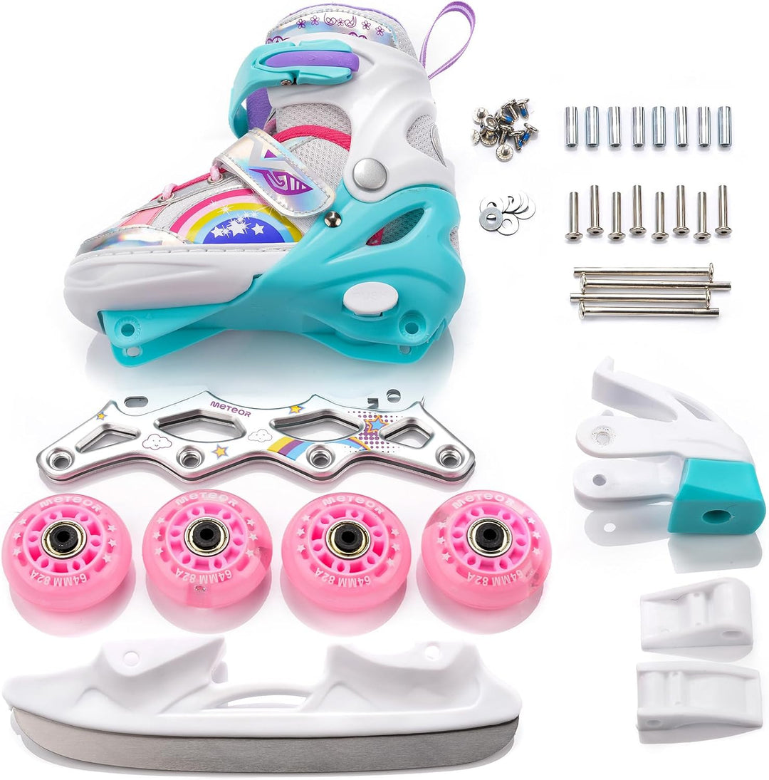 meteor® Inlineskates 4in1 Kinder Inliner Rollschuhe Roller Blades Quad Skates Carbon Kinder Inlinesk