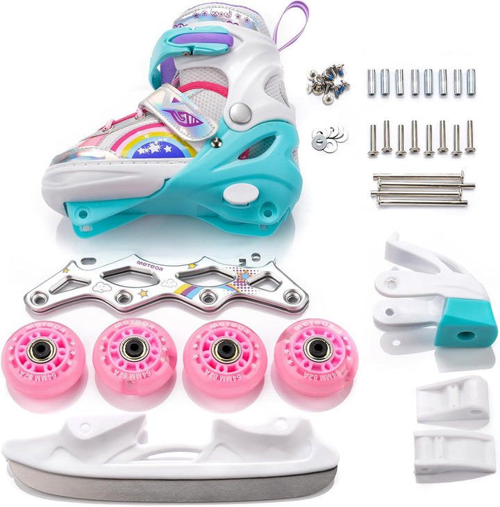 meteor® Inlineskates 4in1 Kinder Inliner Rollschuhe Roller Blades Quad Skates Carbon Kinder Inlinesk