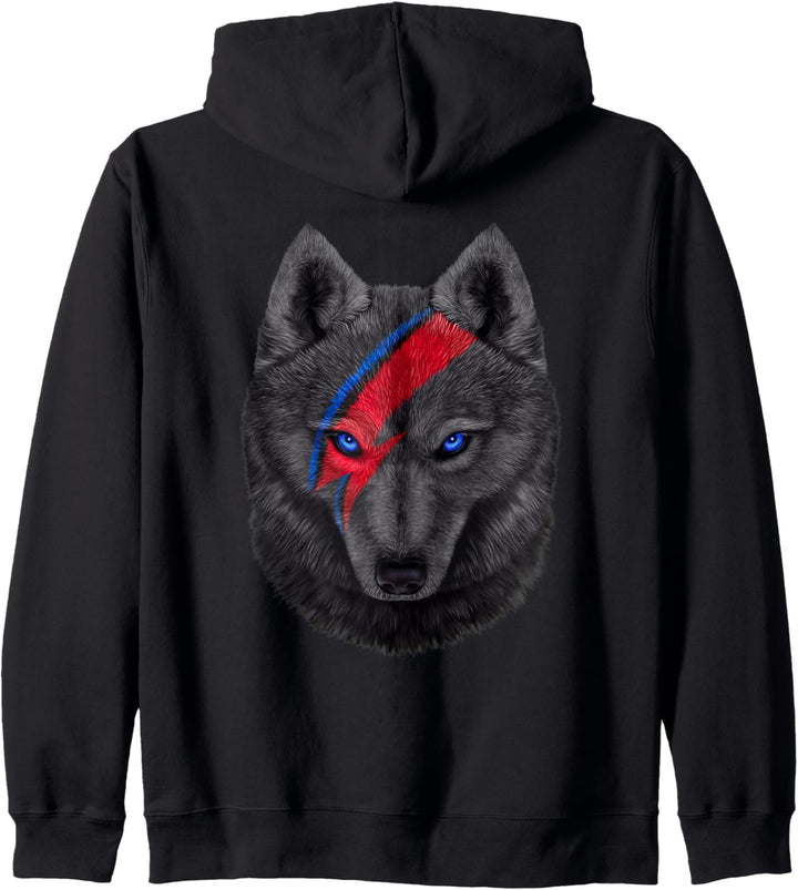 Schwarzer Wolfsgesicht gemalt mit rotem Blitz Kapuzenjacke