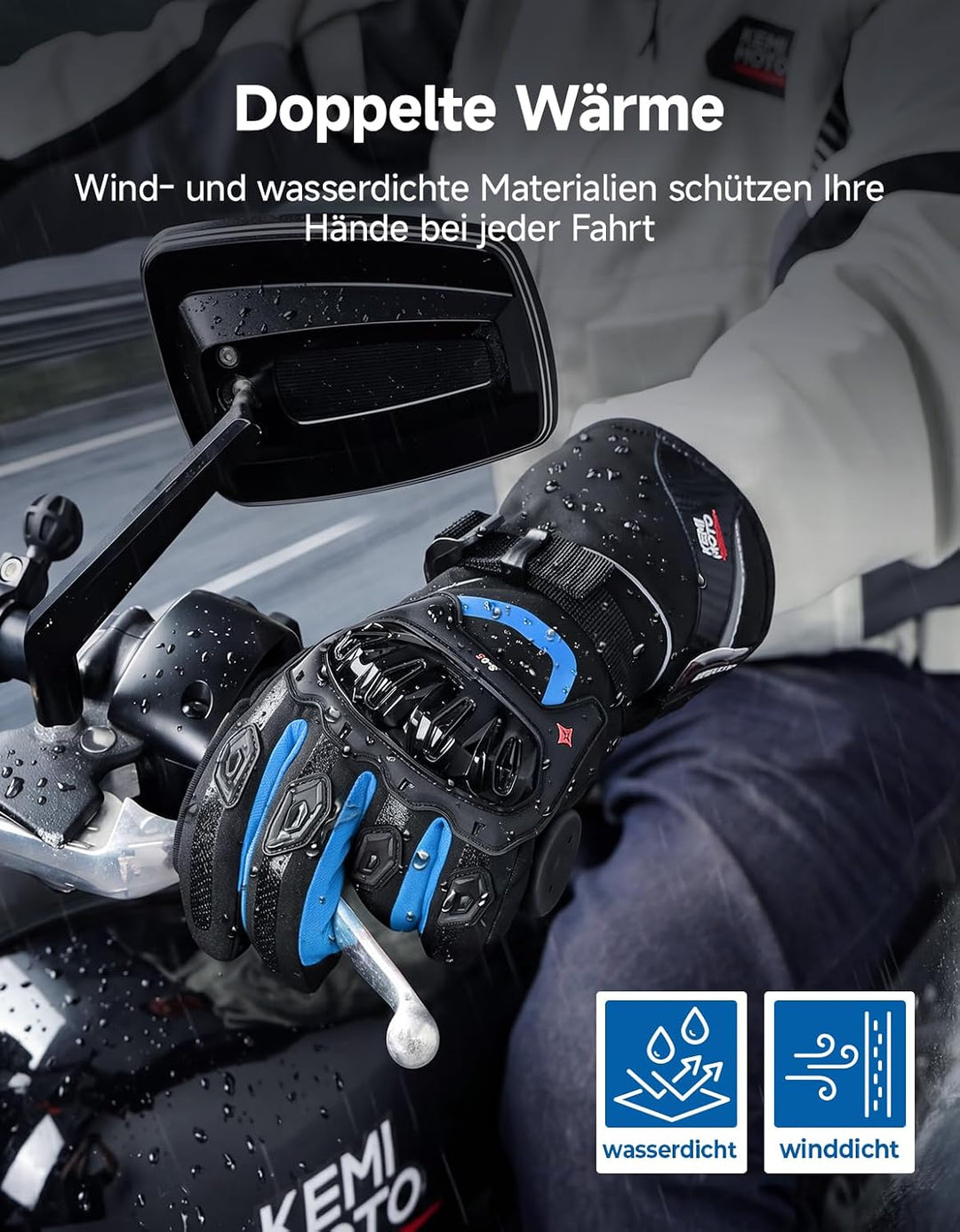 ISSYZONE Winter Motorradhandschuhe, Motorrad Handschuhe Winter, geprüfte Motorradhandschuhe Herren,