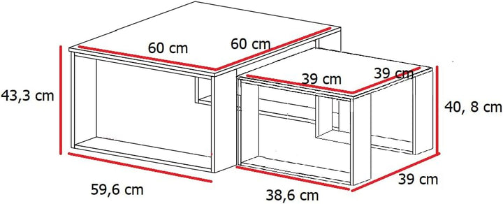 MATKAM Satztisch 2er Set, Couchtisch im Industrie-Stil, hoher Beistelltisch B60 x T60 x H43,3 cm, ni