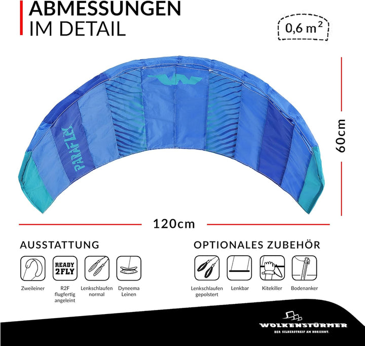 Wolkenstürmer Paraflex Basic Lenkmatte 1.2 (blau-türkis) - Kleiner Kite für Kinder ab 6 Jahre - Lenk