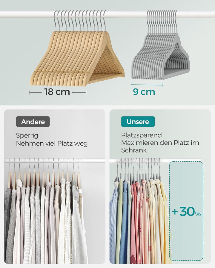 SONGMICS Kinderkleiderbügel, 50er Set Kleiderbügel Kinder, Baby-Kleiderbügel, Bügel Samt, 360° drehb
