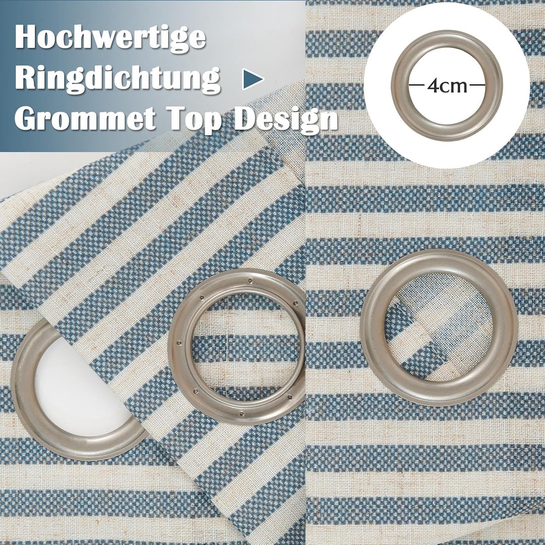 TOPICK Vorhänge Gestreifte Gardinen Modern 2er Set H145xB130 Blau Beige | Leinen Vorhänge Leinenopti
