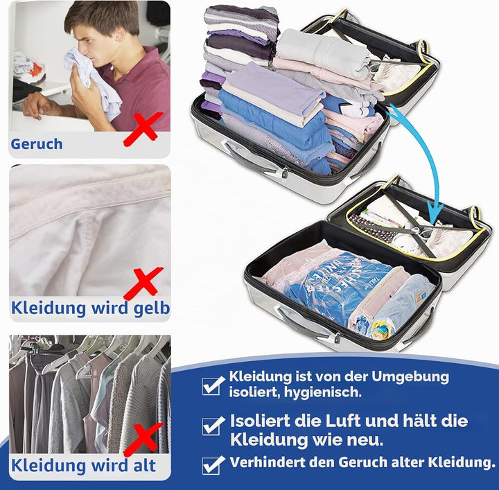 12er Set Vakuumbeutel für Kleidung - 60x40cm, 80% Platz Sparen Vakuum Kleiderbeutel PA & PE Material