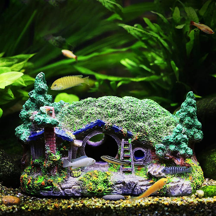 OMEM Hobbit-Haus,Aquarium Dekoration Höhle,für Fisch Tank,NatüRlicher Lebensraum Ornament für Aquari