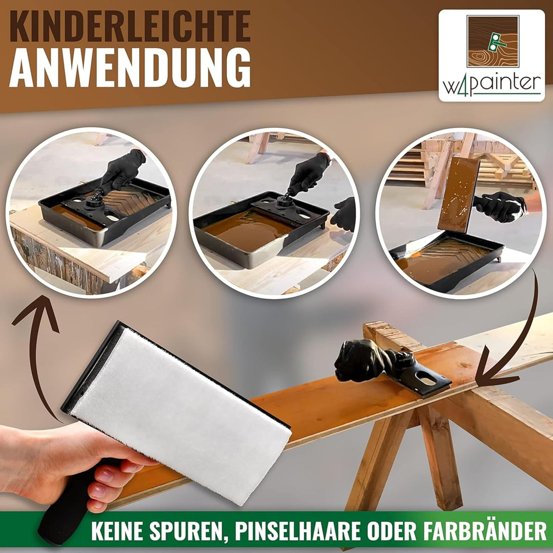 W4 Flächenstreicher für Holz - 3er Streichset Holz - ideale Pinsel Alternative - Streichwerkzeug für