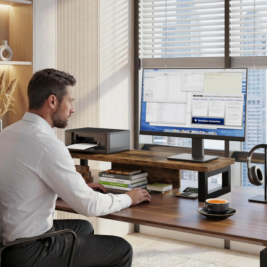 Bildschirmerhöhung 2 Monitore, 91x26cm Monitor Erhöhung Schreibtisch Monitorständer Holz Computer Mo