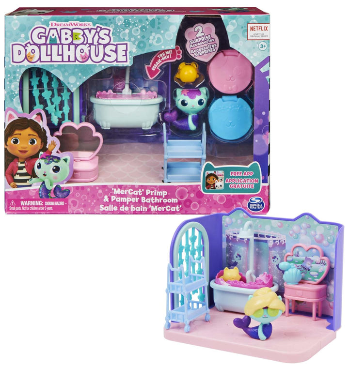 DREAMWORKS GABBY'S DOLLHOUSE - Deluxe Raum, Primp and Pamper Bathroom, Badezimmer mit Meerkätzchen (