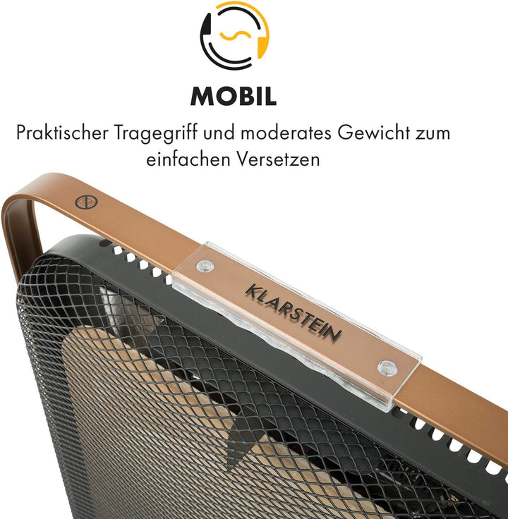 Klarstein HeatPal Marble Blackline Infrarot-Heizung mit Thermostat - mobiles Heizgerät, Standheizger