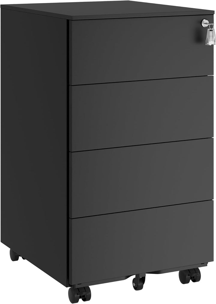 SONGMICS Rollcontainer, Metallschrank, mobiler Aktenschrank, Druckertisch, abschliessbar, 4 Schublad