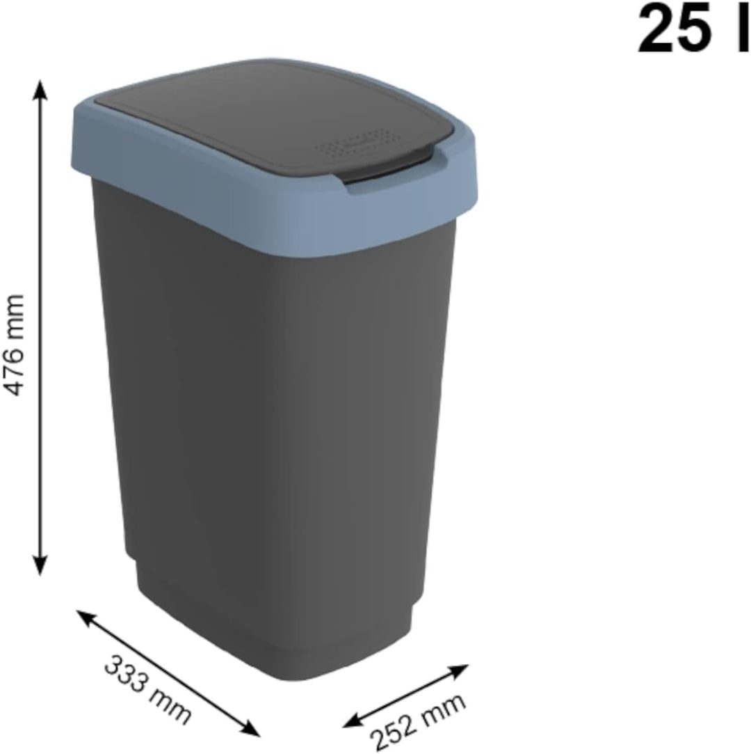 Rotho Twist Mülleimer 25l mit Deckel, Kunststoff, Blau/Anthrazit, Blau/Anthrazit