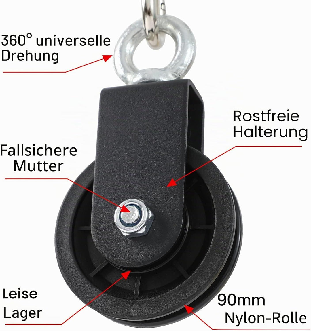 Gym Pulley System 90mm Pulley Wheel with 2 Hanging Strap Carabiner, Fitness Swivel Pulley Wheel for