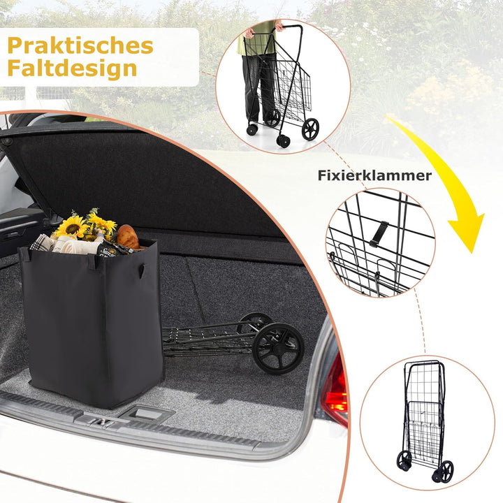 GOPLUS Klappbarer Einkaufswagen, Mehrzweckwagen bis zu 40 kg belastbar, Einkaufstrolley mit Rollen &amp;