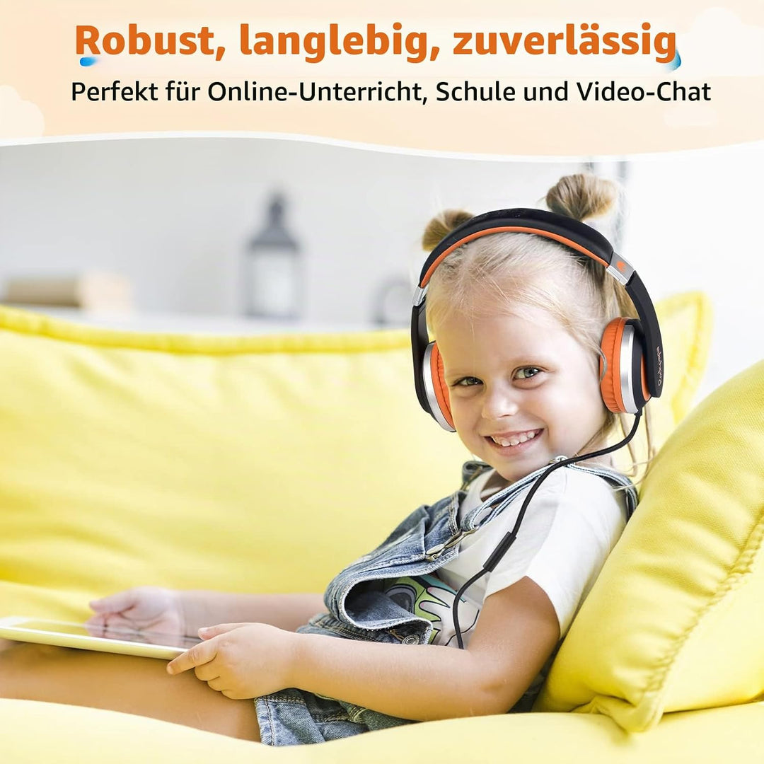 RockPapa I20 Kopfhörer Kinder Schule, Kinder Kopfhörer mit Kabel für Mädchen Junge, HD Mikrofon, Fal