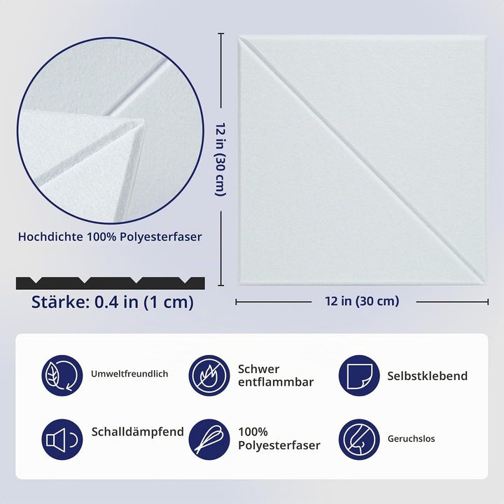Vieshful Selbstklebende Akustikpaneele 20 Stück 30x30cm Filz Weiss | Hochdichte Schallabsorber, Akus
