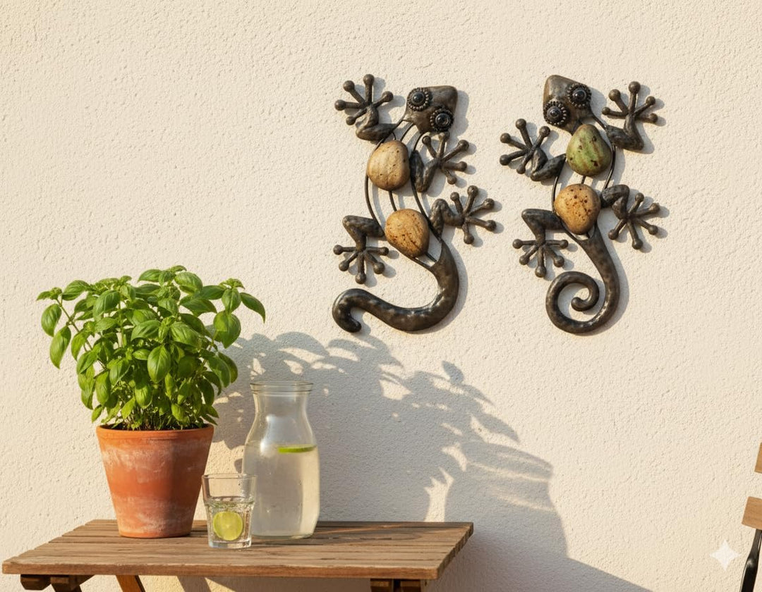 Wandverzier x2 Eidechsen, Metall, 15 cm, Wanddekoration, Garten im Freien, Echsenfigur, Metalldekora
