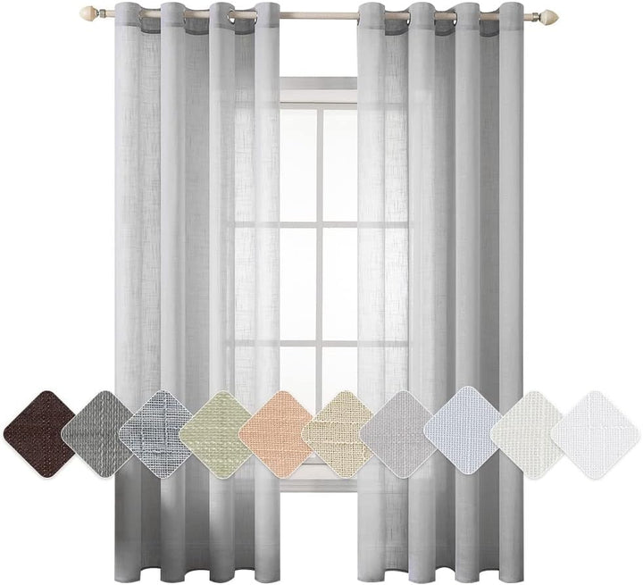MIULEE 2er Set Voile Vorhang Sheer Leinenvorhang mit Ösen Transparente Leinen Optik Gardine Ösenscha