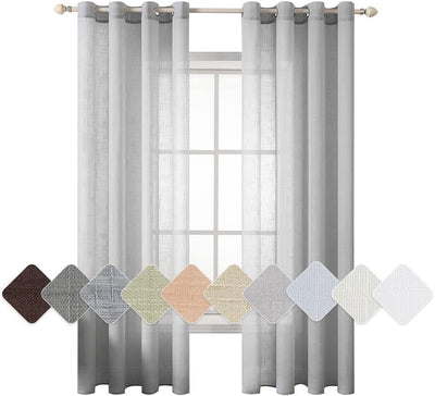 MIULEE 2er Set Voile Vorhang Sheer Leinenvorhang mit Ösen Transparente Leinen Optik Gardine Ösenscha