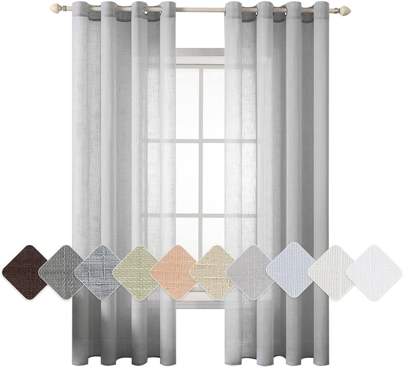 MIULEE 2er Set Voile Vorhang Sheer Leinenvorhang mit Ösen Transparente Leinen Optik Gardine Ösenscha