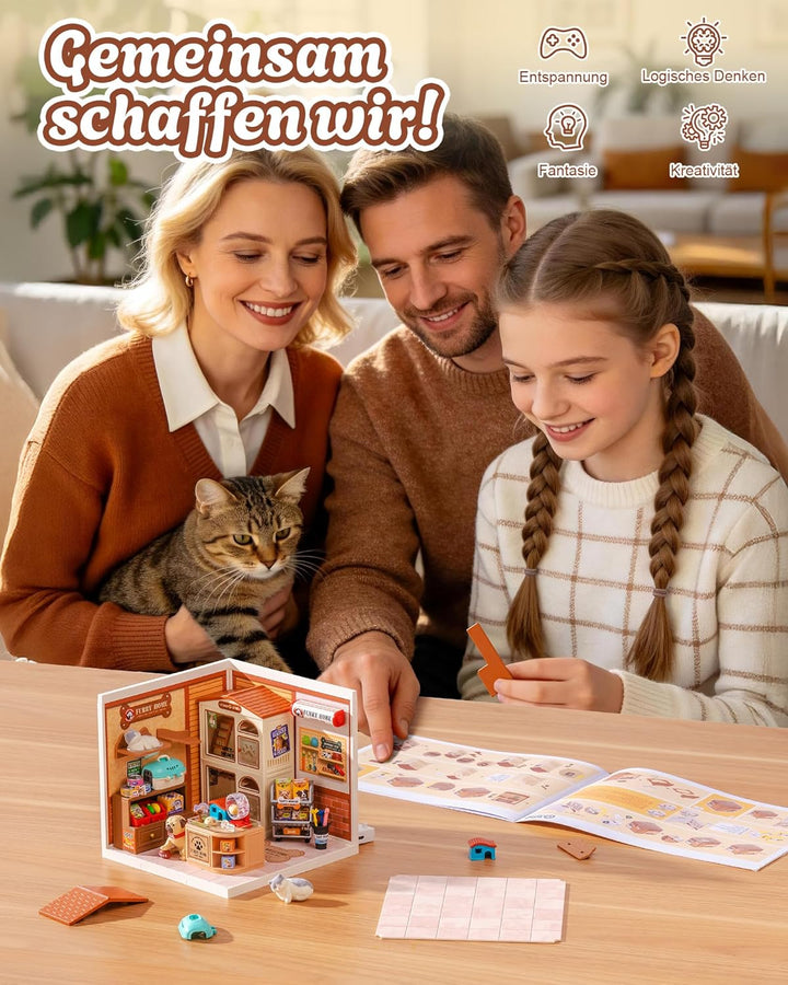 Rolife Super Creator Furry Friends' Home, DIY Miniature House mit Licht, Ohne Kleber, Niedliche Mini