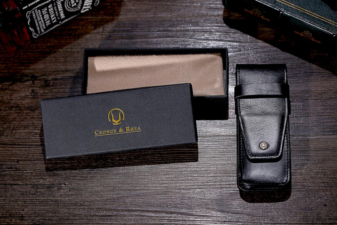 Cronus & Rhea - Stifteetui aus Leder - Modell: Basilisk - Mit Geschenkbox - Federmäppchen - Stifteha