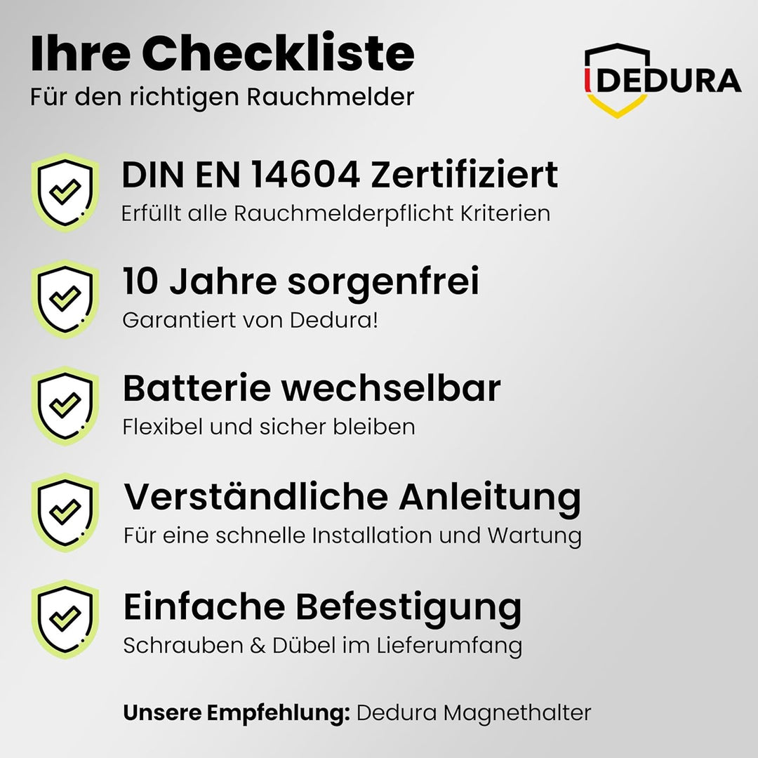 Rauchmelder 5er Set mit 10 Jahre Garantie BSI Zertifiziert nach DIN EN14604 inkl. 9V Batterie Rauchw