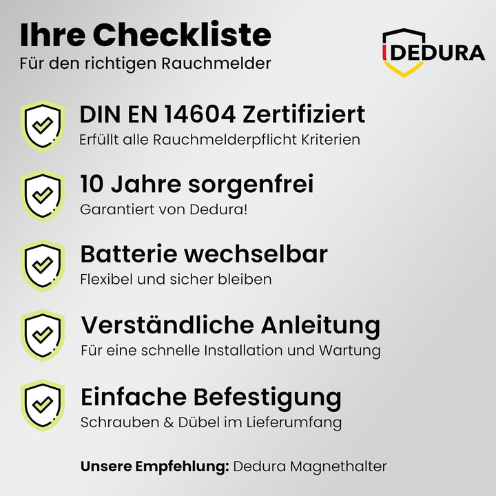 Rauchmelder 5er Set mit 10 Jahre Garantie BSI Zertifiziert nach DIN EN14604 inkl. 9V Batterie Rauchw