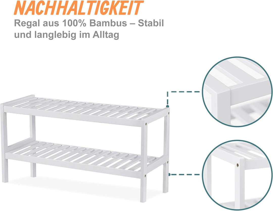 Relaxdays Schuhregal, HxBxT: 33 x 70 x 26 cm, Bambus, 2 Ebenen, für 6 Paar Schuhe, Schuhständer mit