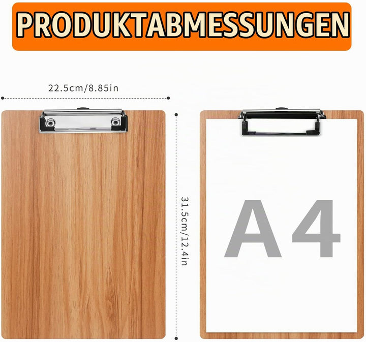 Klemmbrett Holz A4,12 Stück Schreibbrett Klemmbrett mit Metalklemme,A4 Schreibplatte Klemmbretter Zw
