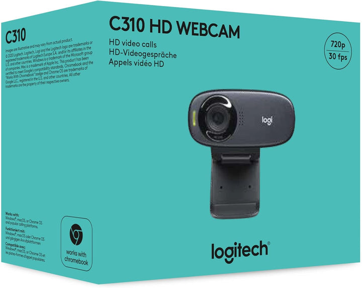Logitech C310 Webcam, HD 720p, 60° Sichtfeld, Fester Fokus, Belichtungskorrektur, USB-Anschluss, Rau