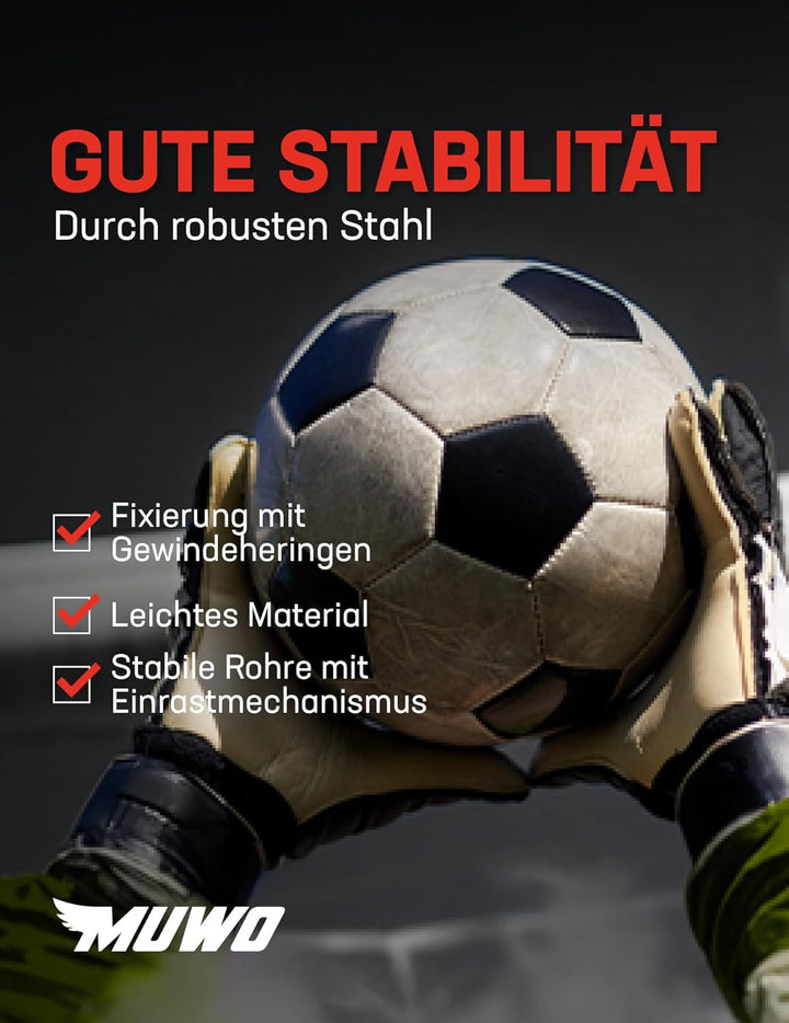 MUWO Fussballtor für Kinder und Erwachsene aus robustem Stahl 1,20 x 0,8 x 0,4 m, mit Tornetz und He