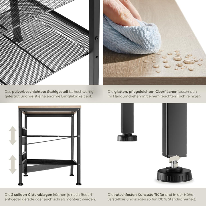 tectake Beistelltisch aus Holz und Metall, Nachttisch mit 2 Gitterablagen, Industrie-Design, für Woh