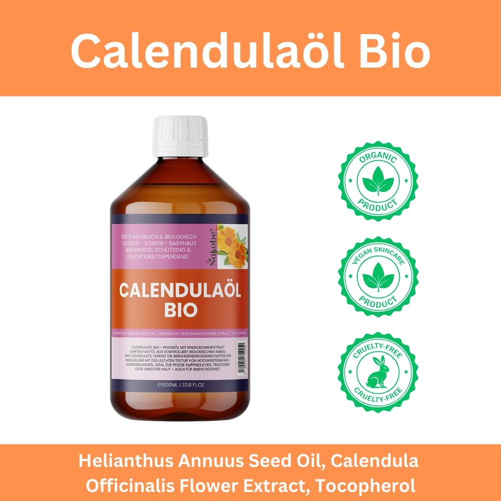 Bio Calendulaöl – 1000ml - naturreines Ringelblumenöl – 100% reines Pflegeöl für Haut & Kosmetik – N