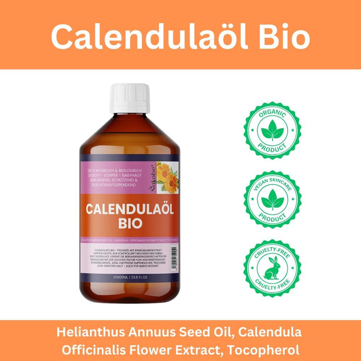 Bio Calendulaöl – 1000ml - naturreines Ringelblumenöl – 100% reines Pflegeöl für Haut & Kosmetik – N