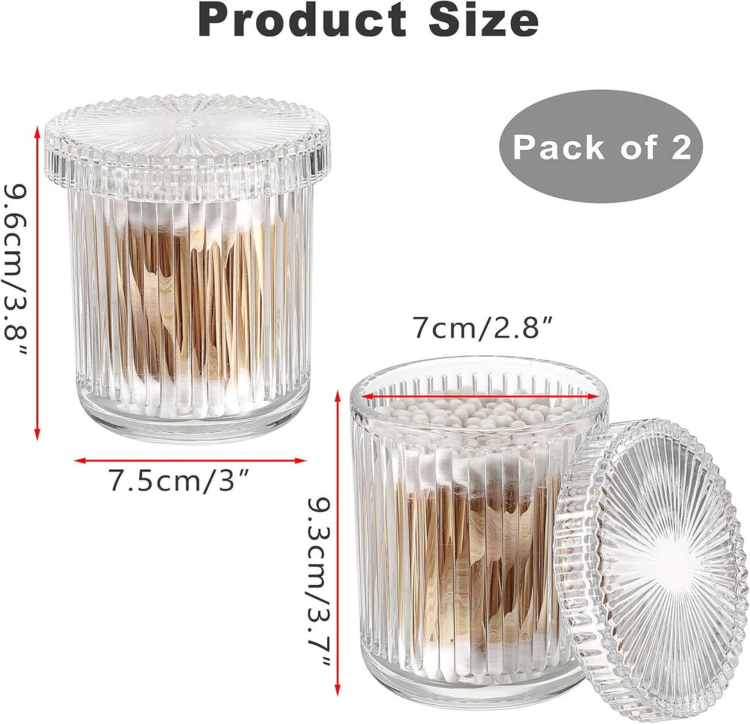 2er Wattestäbchen Box Glas Wattepads Behälter Transparent Schminktisch Organizer Bad Klein Aufbewahr