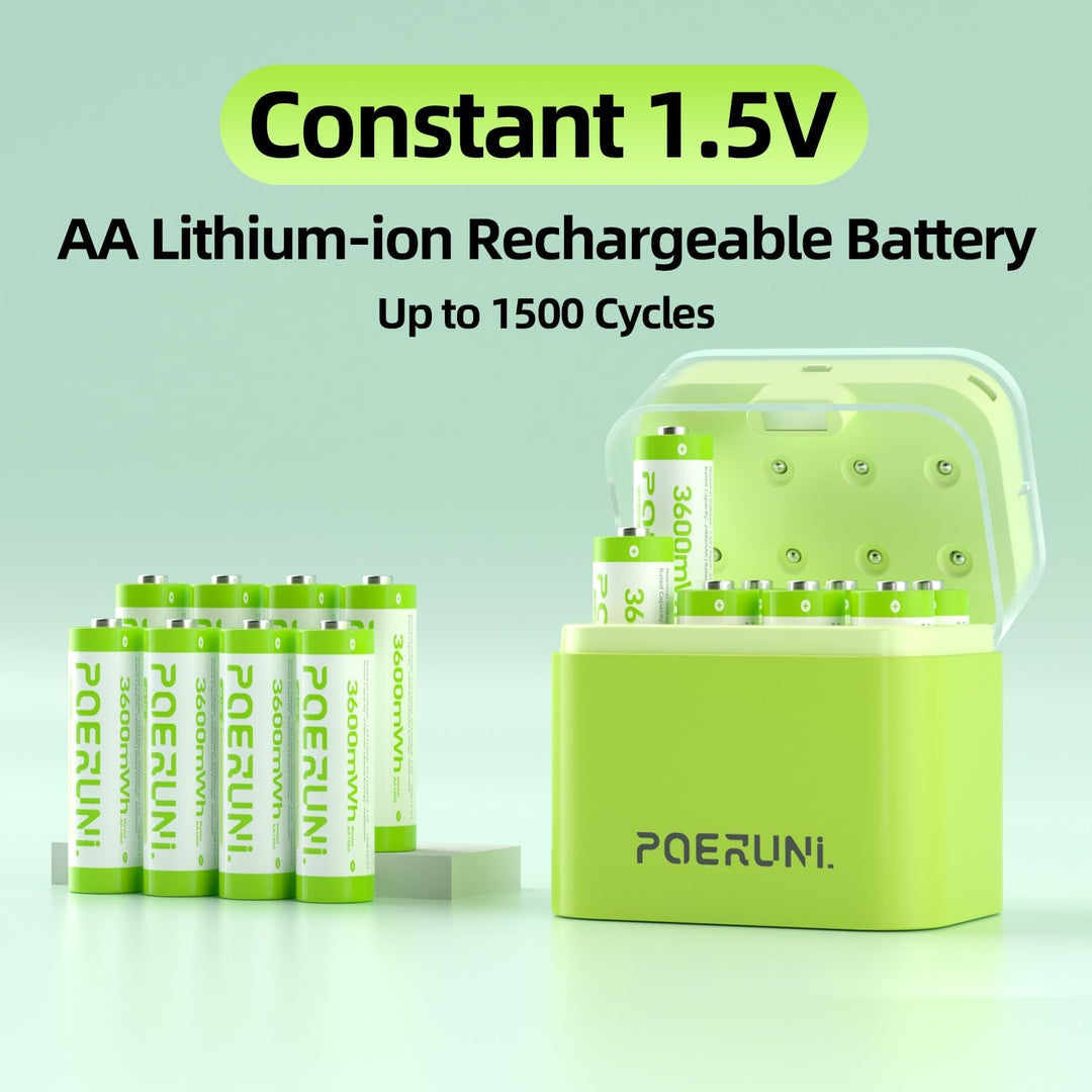 POERUNI.1.5V AA Akkus Wiederaufladbar mit Ladegerät Wiederaufladbare AAA und Lithium Batterie AA Akk