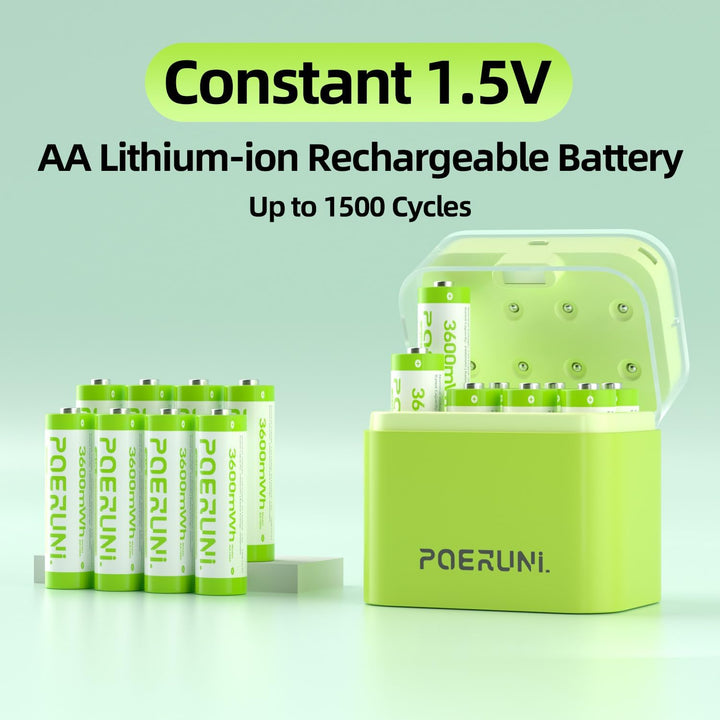 POERUNI.1.5V AA Akkus Wiederaufladbar mit Ladegerät Wiederaufladbare AAA und Lithium Batterie AA Akk