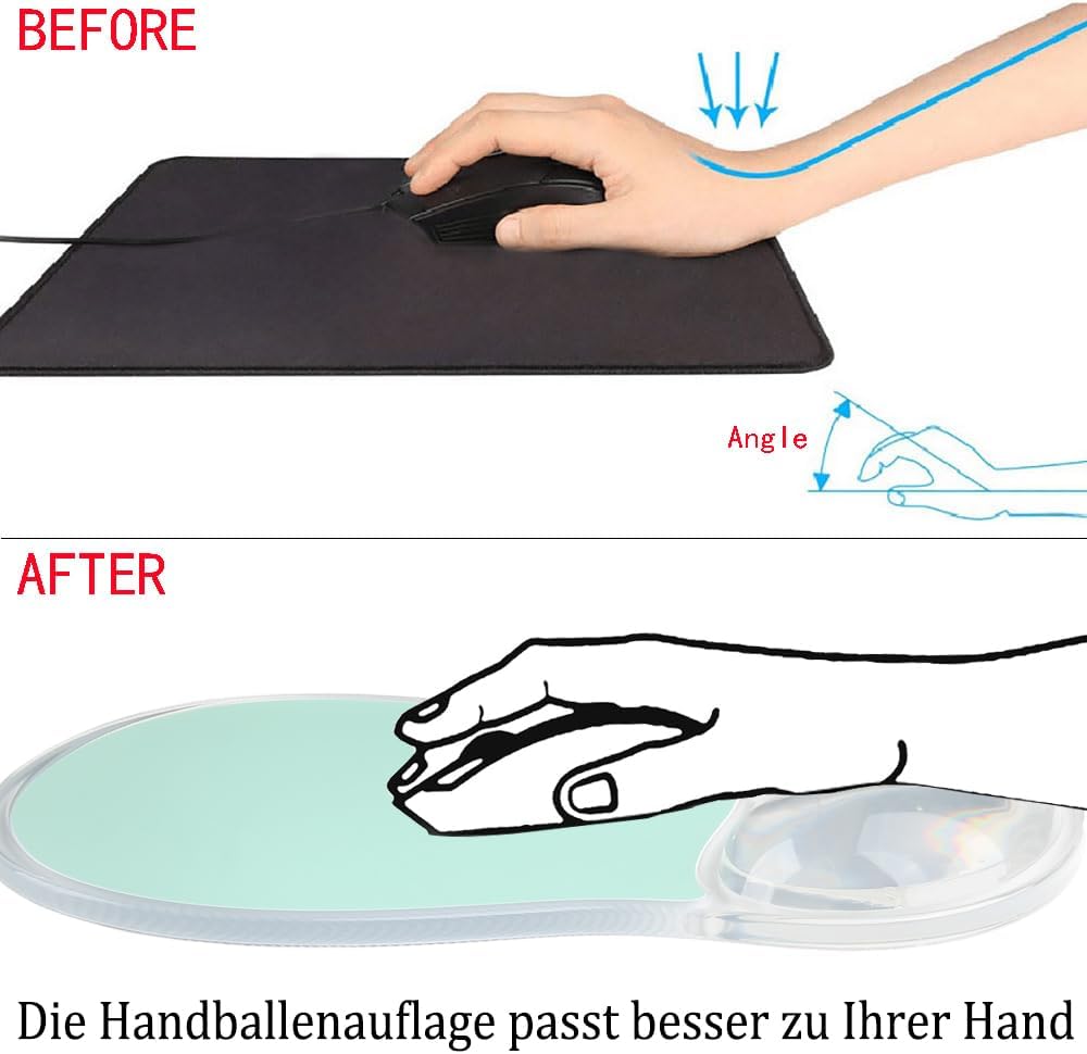 Ergonomisches Mauspad mit Gelkissen,Mousepad mit Handauflage,Rutschfester Basis Mausmatte mit Handge