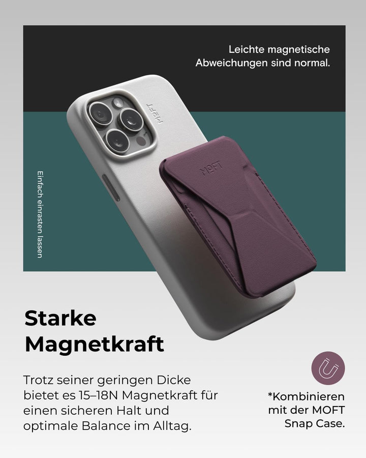 MOFT Magnetische Wallet Ständer für iPhone 15/14/13/12 Serie Kompatibel mit MagSafe, MOVAS Vegan Led