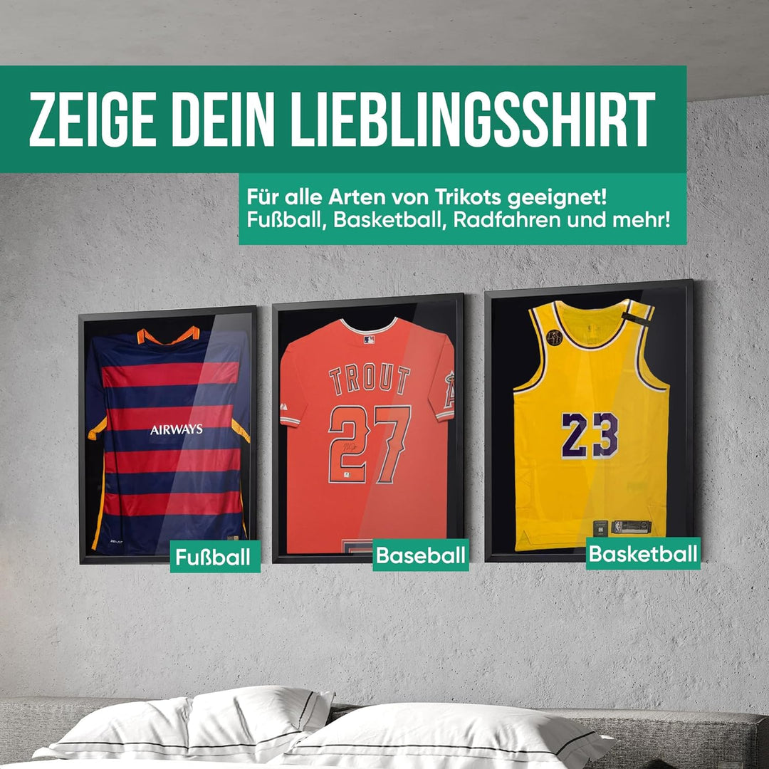 Avalo Objektrahmen - Einrahmung Fussballtrikot - 3D Box Frame - 60x80 CM - Schwarz - Deep Frame - Tr